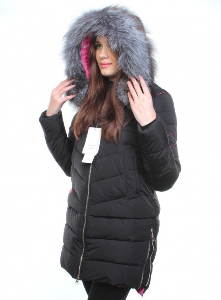 Пальто зимнее женское (холлофайбер, натуральный мех чернобурки) HXU5ED