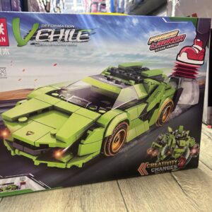 игровой набор конструктора MEI LIAN с моделью трансформируемого автомобиля зелёного цвета 455 деталей
