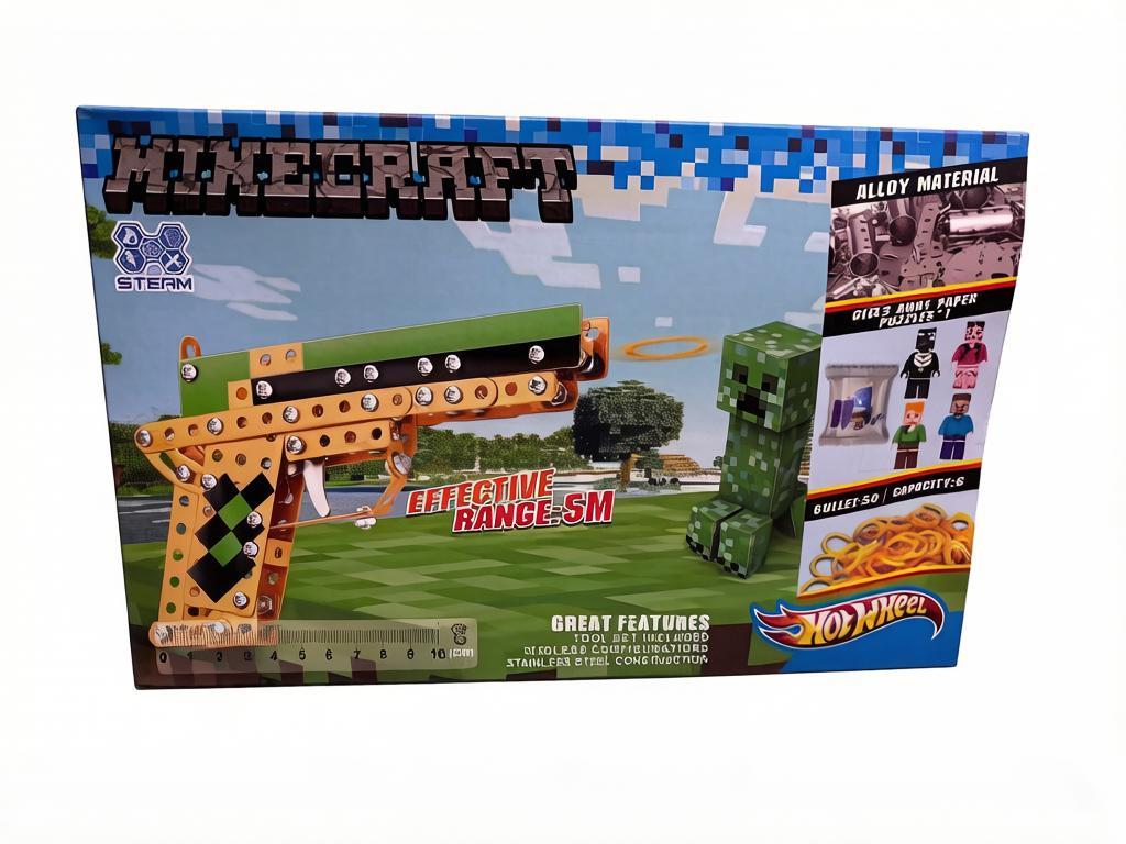 •  Детский железный конструктор-пистолет Minecraft с резинками (серия Steam / Hot Wheels)