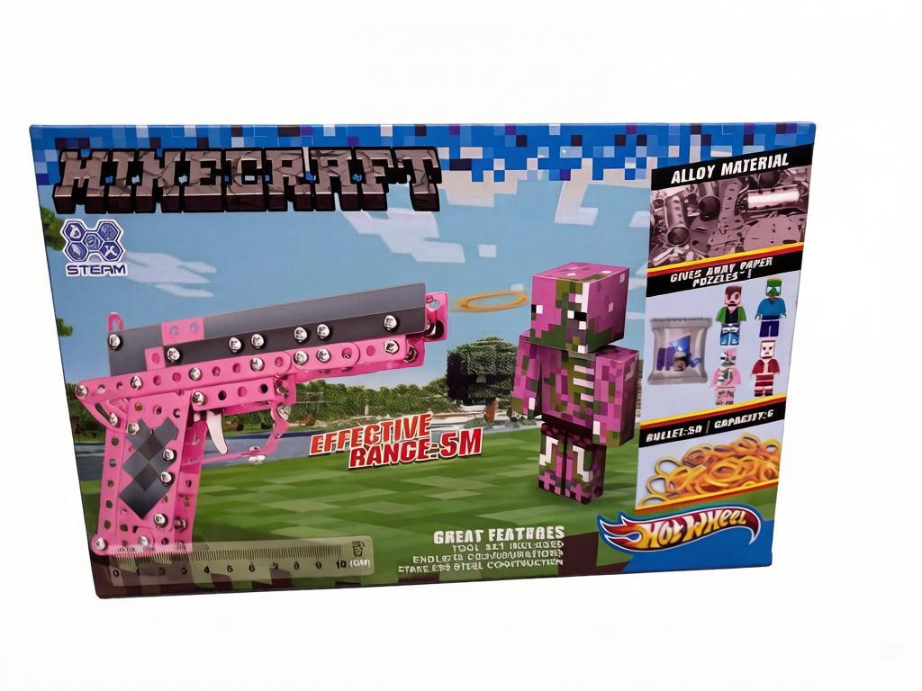 Детский металлический конструктор Minecraft: Розовый пистолет (Build and Play)