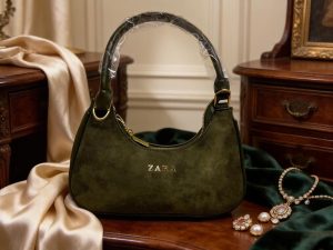 Женская замшевая сумка Zara Оливковая