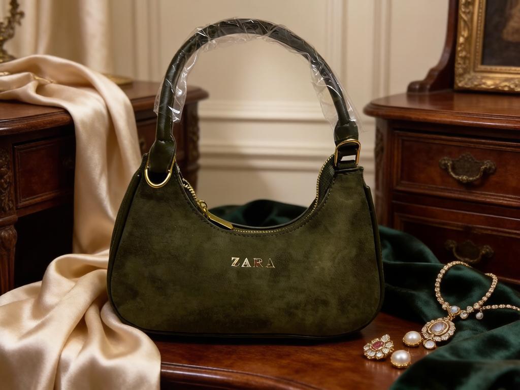 Женская замшевая сумка Zara Оливковая