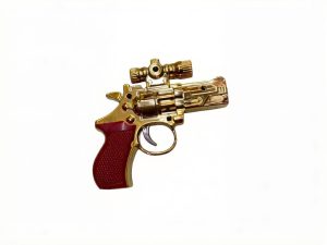 Детская игрушка-брелок «Мини-пистолет» 3 в 1 (Золотой револьвер с лазером и фонариком)