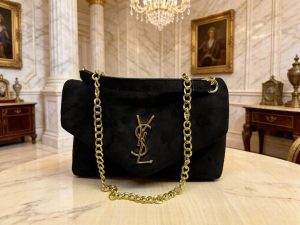 Женская черная замшевая сумка на цепочке в стиле YSL